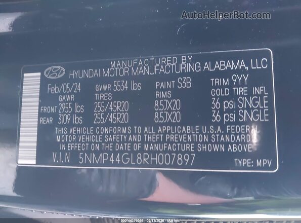 5NMP44GL8RH007897 2024 HYUNDAI SANTA FE Gray Widok komory silnika