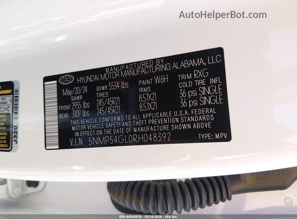 5NMP54GL0RH048392 2024 HYUNDAI SANTA FE CALLIGRAPHY Белый Вид подкапотного пространства