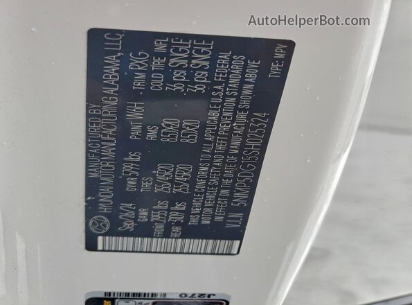 5NMP5DG15SH025324 2025 HYUNDAI SANTA FE CALLIGRAPHY White Widok naklejki z numerem VIN