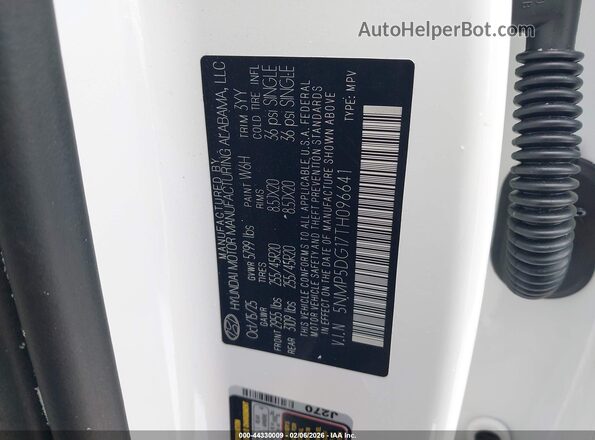 5NMP5DG17TH096641 2026 HYUNDAI SANTA FE HYBRID White Vista del compartimento del motor