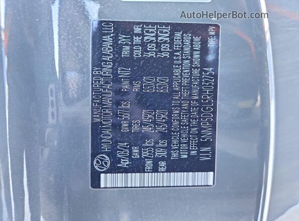 5NMP5DGL5RH032754 2024 HYUNDAI SANTA FE CALLIGRAPHY Gray Vista de la etiqueta del VIN