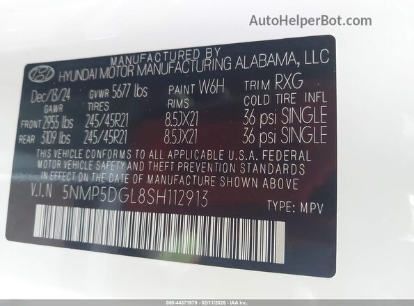5NMP5DGL8SH112913 2025 HYUNDAI SANTA FE CALLIGRAPHY White Engine compartment view