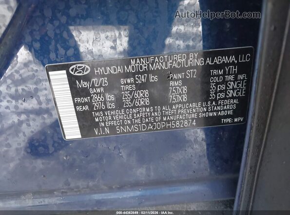 5NMS1DAJ0PH582874 2023 HYUNDAI SANTA FE Синий Вид подкапотного пространства