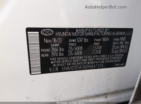 5NMS1DAJ6PH647355 2023 HYUNDAI SANTA FE Белый Вид подкапотного пространства