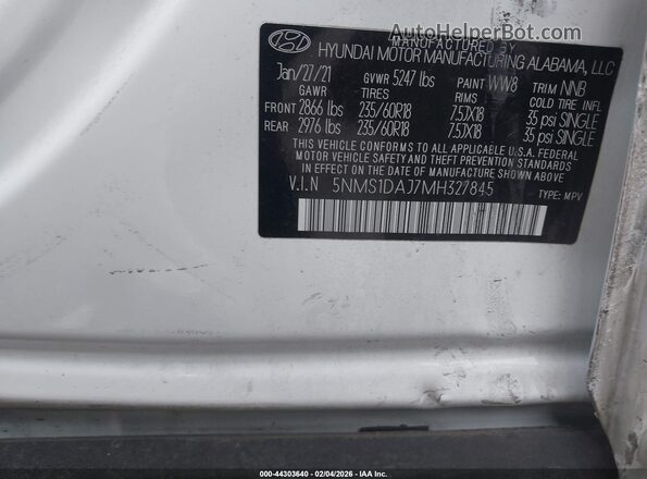 5NMS1DAJ7MH327845 2021 HYUNDAI SANTA FE White Vista del compartimento del motor