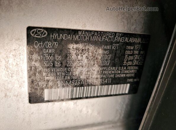 5NMS23AD8LH185411 2020 HYUNDAI SANTA Silver 