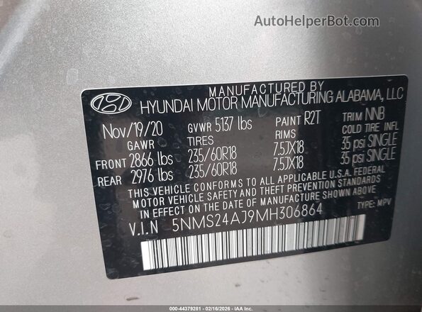 5NMS24AJ9MH306864 2021 HYUNDAI SANTA FE Silver 