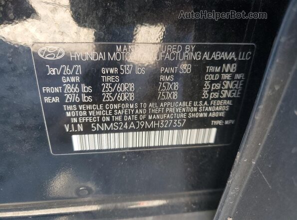 5NMS24AJ9MH327357 2021 HYUNDAI SANTA Black სალონის 360-გრადუსიანი ხედი