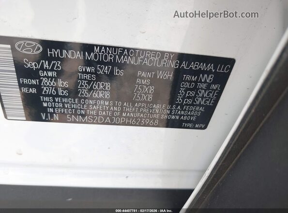 5NMS2DAJ0PH623968 2023 HYUNDAI SANTA FE White Вид підкапотного простору