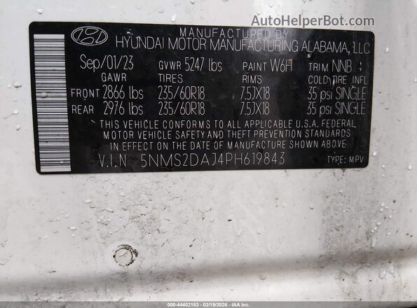 5NMS2DAJ4PH619843 2023 HYUNDAI SANTA FE White Vista del compartimento del motor