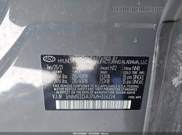 5NMS2DAJ7MH326224 2021 HYUNDAI SANTA FE Gray Vista del compartimento del motor