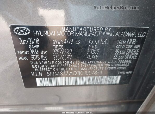 5NMS33AD1KH007853 2019 HYUNDAI SANTA FE Black 