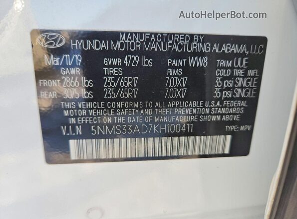 5NMS33AD7KH100411 2019 HYUNDAI SANTA Black 