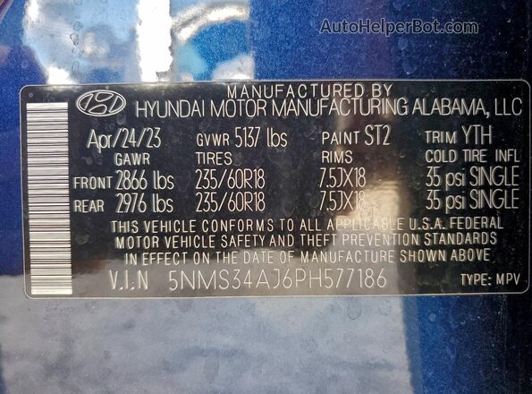5NMS34AJ6PH577186 2023 HYUNDAI SANTA Blue Widok wnętrza 360 stopni