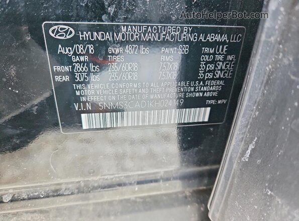 5NMS3CAD1KH024149 2019 HYUNDAI SANTA Black 