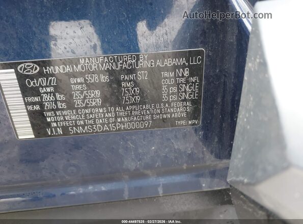 5NMS3DA15PH000097 2023 HYUNDAI SANTA FE HYBRID Blue Շարժիչի բաժամունքի տեսք