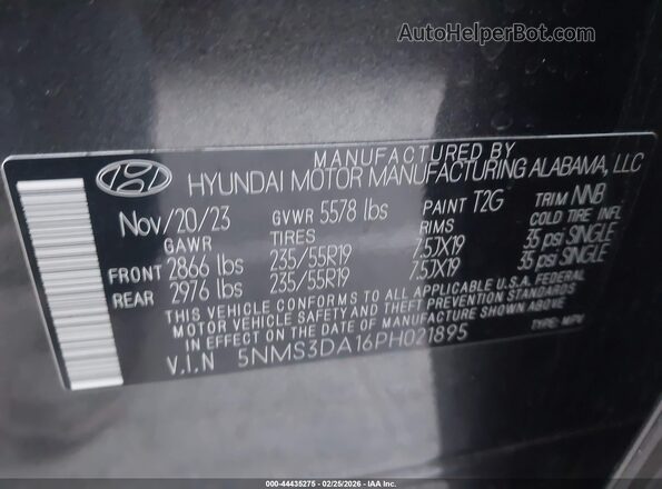 5NMS3DA16PH021895 2023 HYUNDAI SANTA FE HYBRID Black ძრავის განყოფილების ხედი