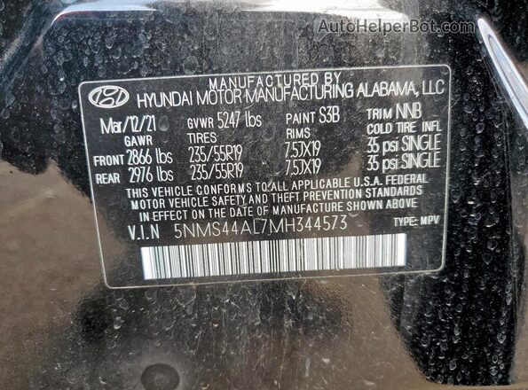 5NMS44AL7MH344573 2021 HYUNDAI SANTA Black 