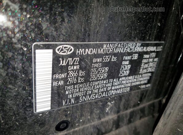 5NMS4DAL0NH481128 2022 HYUNDAI SANTA Black Вид наклейки з VIN-кодом