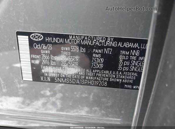 5NMS5DA13PH019208 2023 HYUNDAI SANTA FE HYBRID Gray Widok komory silnika