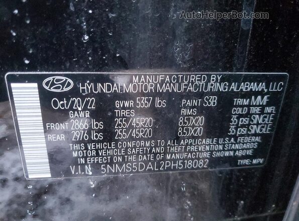 5NMS5DAL2PH518082 2023 HYUNDAI SANTA FE CALLIGRAPHY Black Widok naklejki z numerem VIN