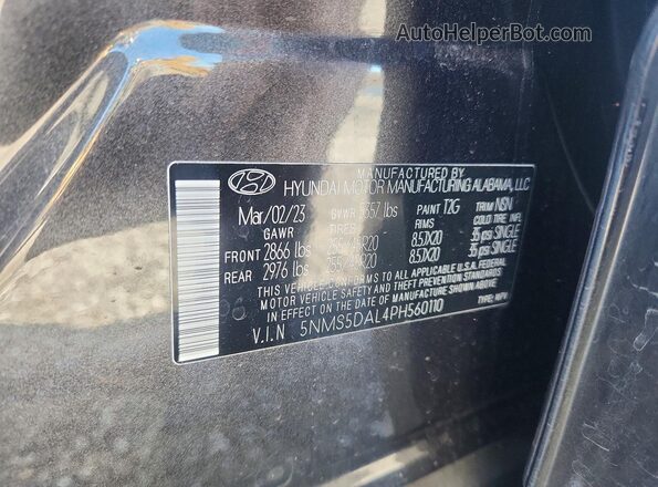 5NMS5DAL4PH560110 2023 HYUNDAI SANTA FE CALLIGRAPHY Gray Вид наклейки з VIN-кодом