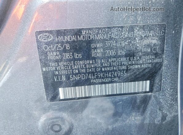 5NPD74LF9KH424965 2019 HYUNDAI ELANTRA Gray 