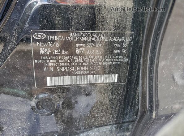 5NPD84LF0HH161240 2017 HYUNDAI ELANTRA Black Widok komory silnika
