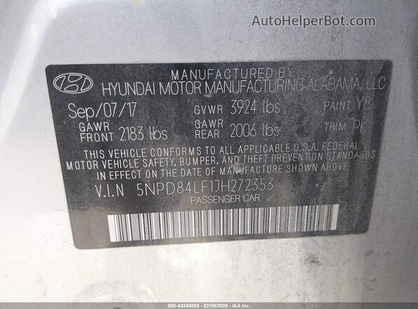 5NPD84LF1JH272353 2018 HYUNDAI ELANTRA Silver ძრავის განყოფილების ხედი