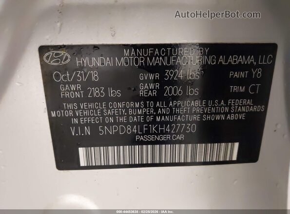 5NPD84LF1KH427730 2019 HYUNDAI ELANTRA Silver 