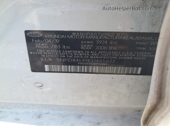5NPD84LF1KH465622 2019 HYUNDAI ELANTRA Белый 