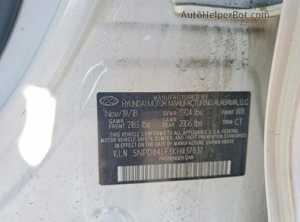 5NPD84LF3KH437837 2019 HYUNDAI ELANTRA White 