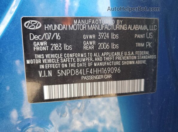 5NPD84LF4HH169096 2017 HYUNDAI ELANTRA Синий Вид наклейки с VIN-кодом