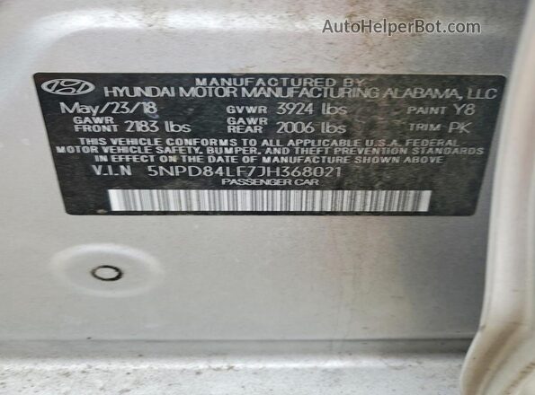 5NPD84LF7JH368021 2018 HYUNDAI ELANTRA Silver Շարժիչի բաժամունքի տեսք
