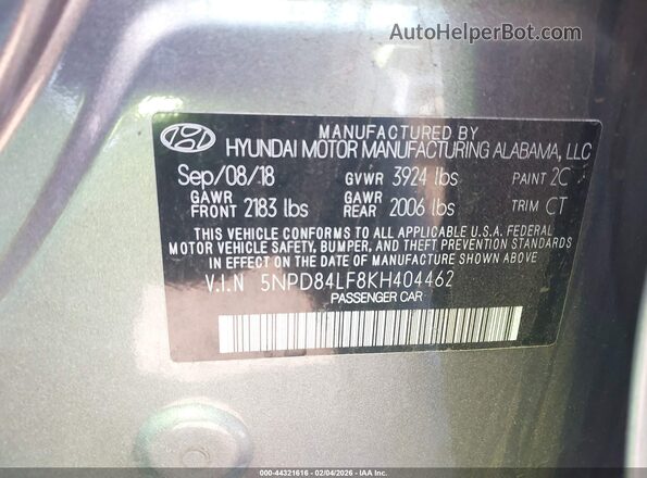 5NPD84LF8KH404462 2019 HYUNDAI ELANTRA Gray Вид підкапотного простору
