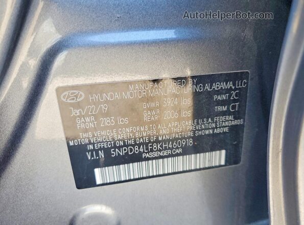 5NPD84LF8KH460918 2019 HYUNDAI ELANTRA Gray 