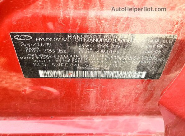 5NPD84LF9LH535224 2020 HYUNDAI ELANTRA Red Շարժիչի բաժամունքի տեսք