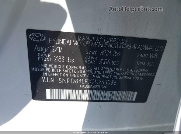 5NPD84LFXJH263036 2018 HYUNDAI ELANTRA Белый 