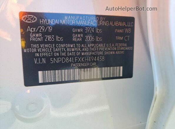 5NPD84LFXKH494438 2019 HYUNDAI ELANTRA White 