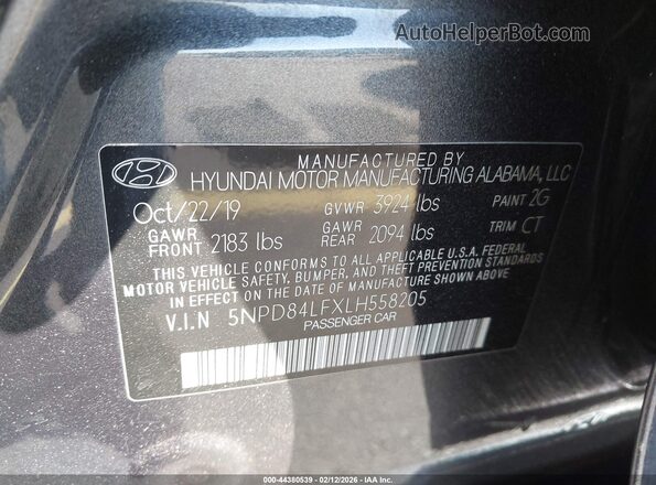 5NPD84LFXLH558205 2020 HYUNDAI ELANTRA Gray Շարժիչի բաժամունքի տեսք