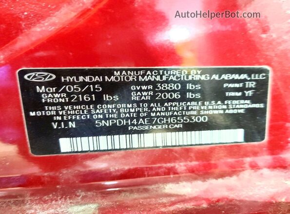 5NPDH4AE7GH655300 2016 HYUNDAI ELANTRA Red ძრავის განყოფილების ხედი