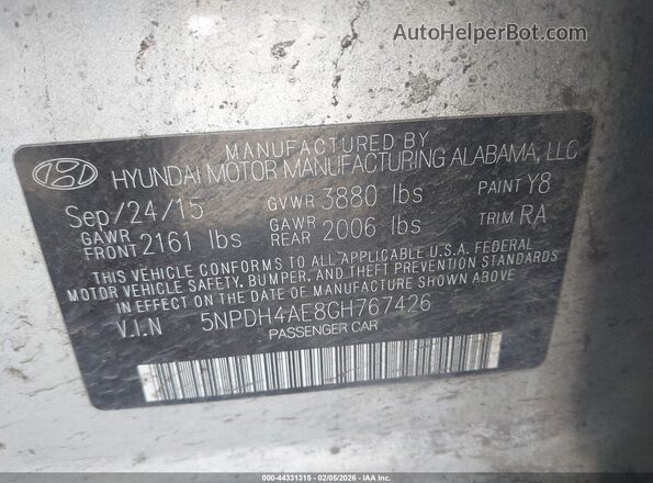 5NPDH4AE8GH767426 2016 HYUNDAI ELANTRA Silver Vista del compartimento del motor