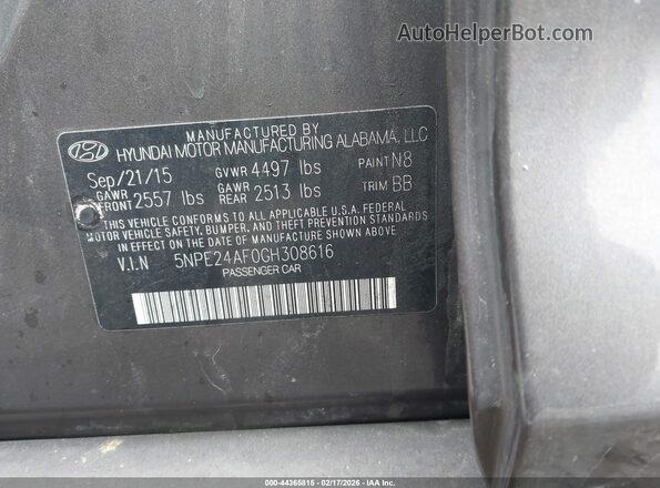 5NPE24AF0GH308616 2016 HYUNDAI SONATA Brown Вид підкапотного простору