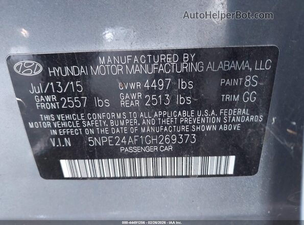 5NPE24AF1GH269373 2016 HYUNDAI SONATA Silver 
