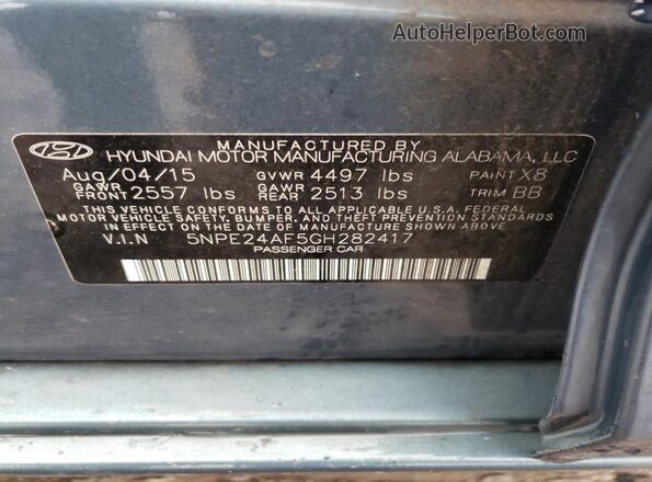 5NPE24AF5GH282417 2016 HYUNDAI SONATA Blue ძრავის განყოფილების ხედი