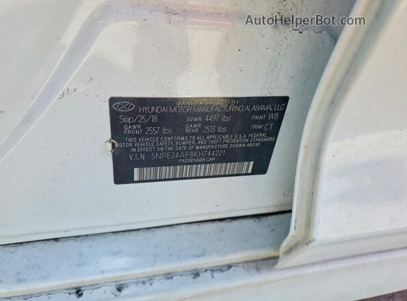 5NPE24AF8KH744221 2019 HYUNDAI SONATA White 