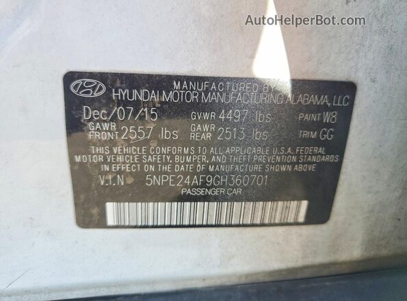 5NPE24AF9GH360701 2016 HYUNDAI SONATA White 