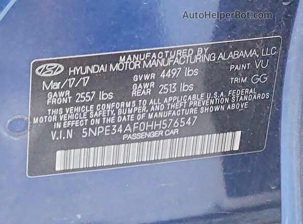 5NPE34AF0HH576547 2017 HYUNDAI SONATA Blue Widok komory silnika