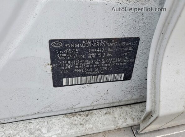 5NPE34AF1GH339175 2016 HYUNDAI SONATA White Вид підкапотного простору