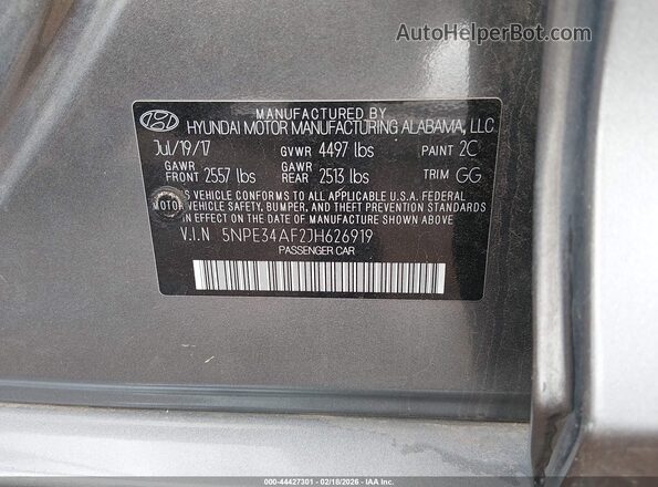 5NPE34AF2JH626919 2018 HYUNDAI SONATA Серый Вид подкапотного пространства